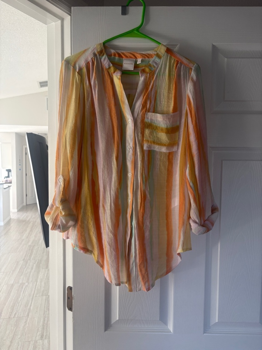 Lightweight Striped Button-Front Blouse in Yellow & Orange